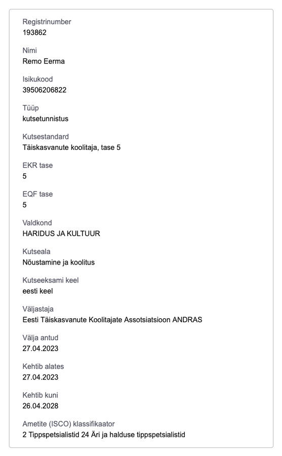 Täiskasvanute Koolitaja Tase 5 Täiskasvanute Koolitaja Tase 5